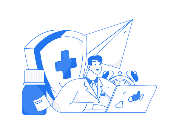 Médico dá consulta on-line  Ilustração