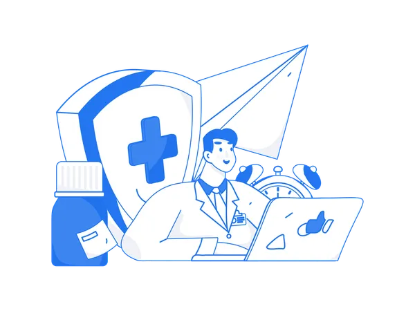 Médico dá consulta on-line  Ilustração