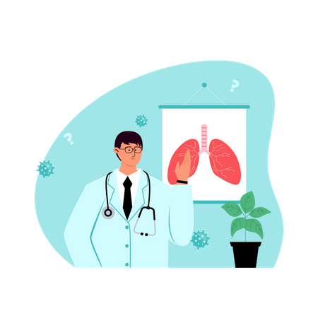 Doctor mostrando informe de pulmones  Ilustración