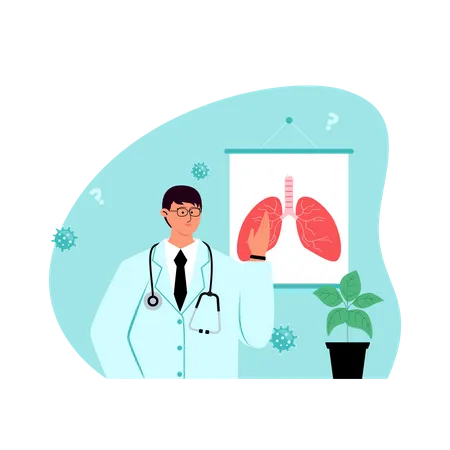 Doctor mostrando informe de pulmones  Ilustración