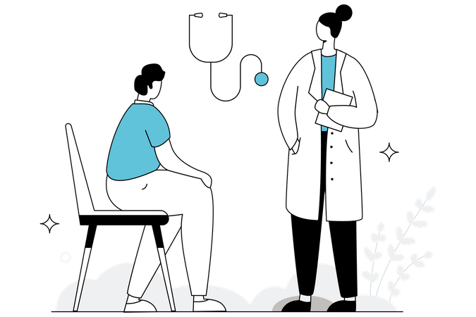 Médico dando conselhos aos pacientes  Ilustração
