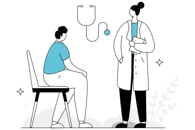 Médico dando conselhos aos pacientes  Ilustração