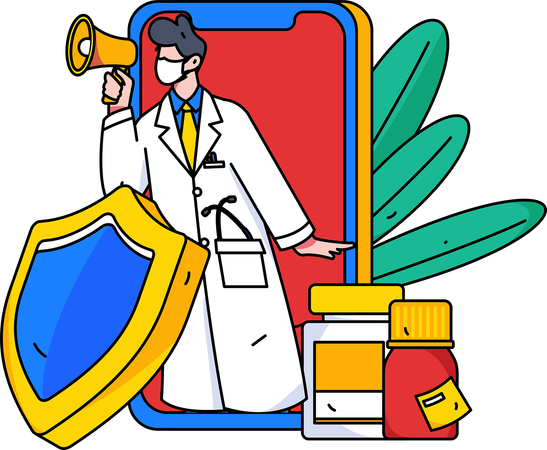 Doctor dando consulta en línea  Ilustración