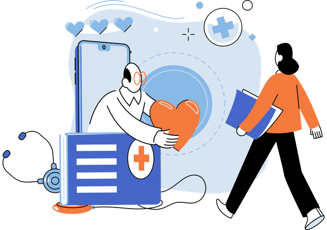 Médico dando política de saúde para menina  Ilustração