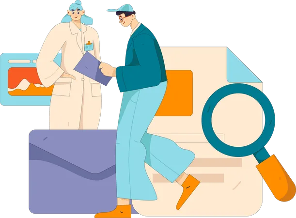 Médico dando prescrição ao paciente  Ilustração