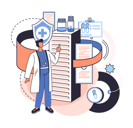 Médico dando receita de remédio  Ilustração