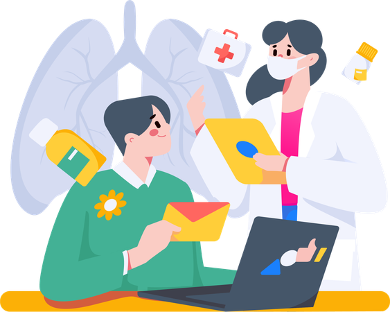 Doctor dando receta médica por correo  Ilustración