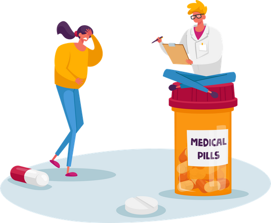 Médico dando recibo de remédio para paciente com dor de estômago  Illustration