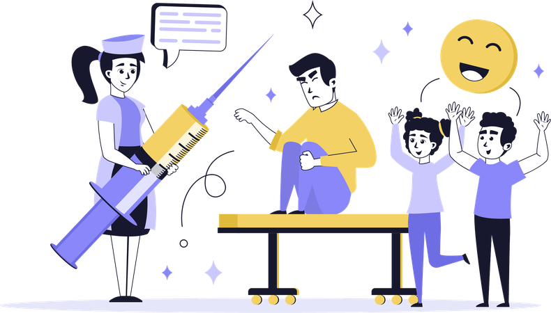 Médico dando seringa médica para paciente  Ilustração