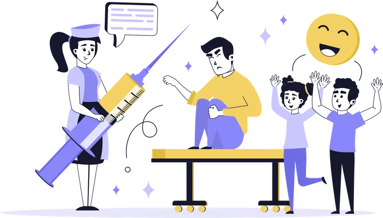 Médico dando seringa médica para paciente  Ilustração