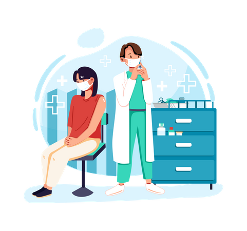 Médico dando vacina corona ao paciente  Illustration
