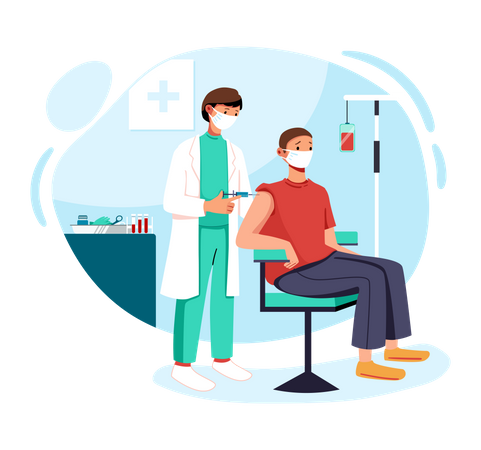 Médico dando vacina corona ao paciente  Illustration
