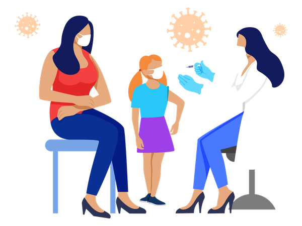 Médico dando vacina para menina  Ilustração