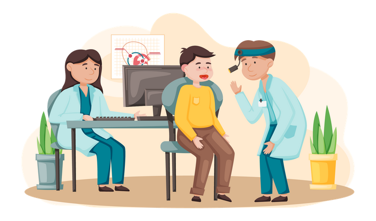 Médico de otologia com paciente  Ilustração