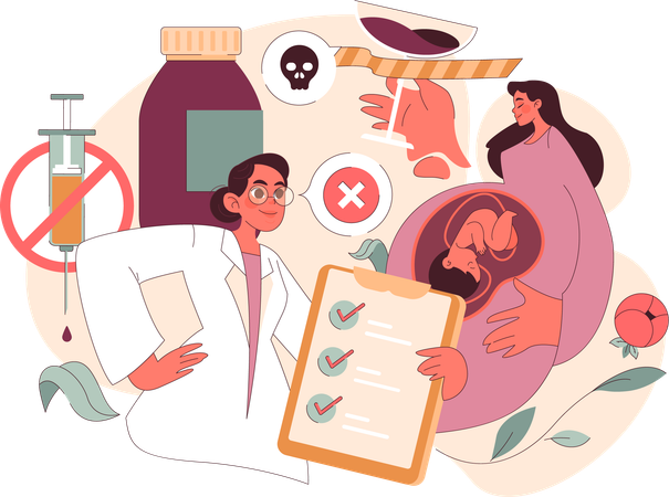Médico dedicado educa sobre os riscos e melhores práticas para a gravidez,  Ilustração