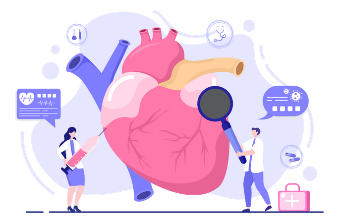 Médico diagnostica doença cardíaca  Ilustração