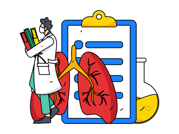 Médico masculino verificando relatório pulmonar  Ilustração