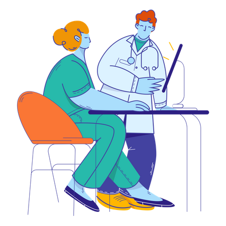 Médico e enfermeira discutindo  Ilustração