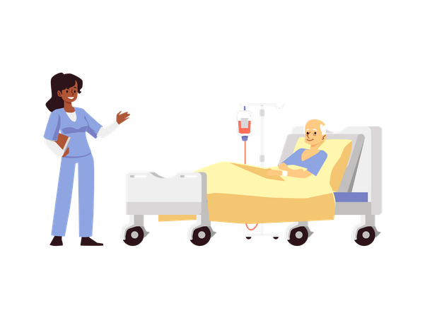 Médico e paciente idoso no quarto do hospital  Ilustração