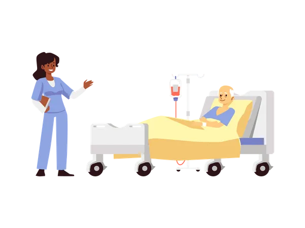 Médico e paciente idoso no quarto do hospital  Ilustração