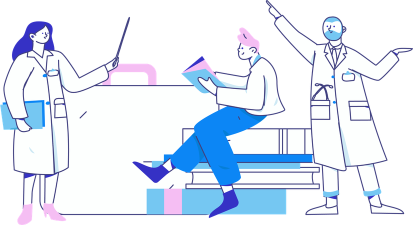 Médico em pé com caixa médica  Ilustração