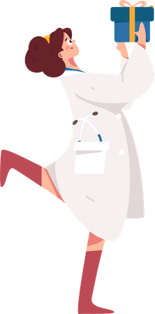 Médico em pé com presente  Ilustração