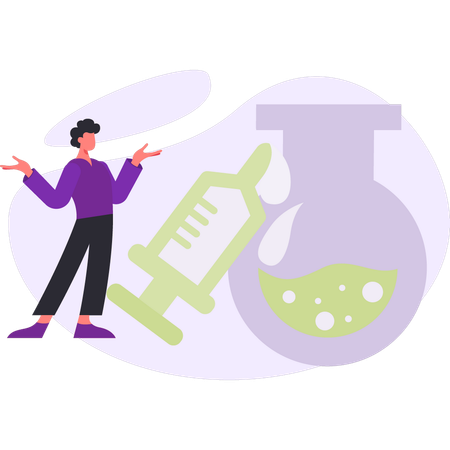 Médico em pé com suprimentos médicos  Ilustração