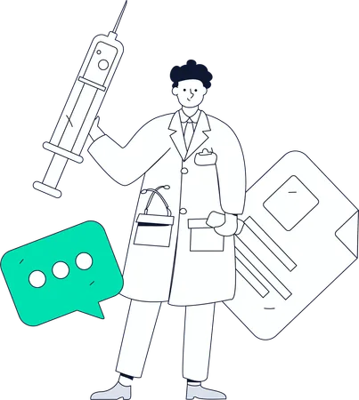 Médico em pé com seringa  Illustration