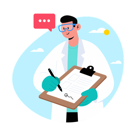O médico escreve notas de laboratório  Ilustração