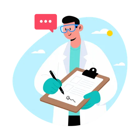 O médico escreve notas de laboratório  Ilustração