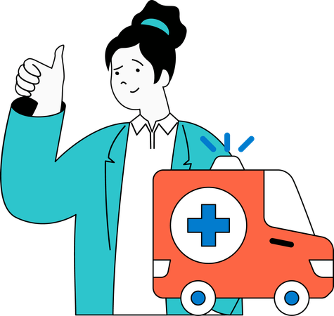 El doctor está dando servicio de ambulancia.  Ilustración