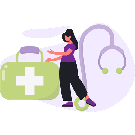 O médico está explicando a caixa médica  Ilustração