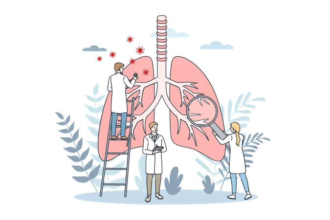 El médico está viendo el informe de los pulmones.  Ilustración