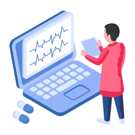 O médico está visualizando o relatório de Ecg  Ilustração