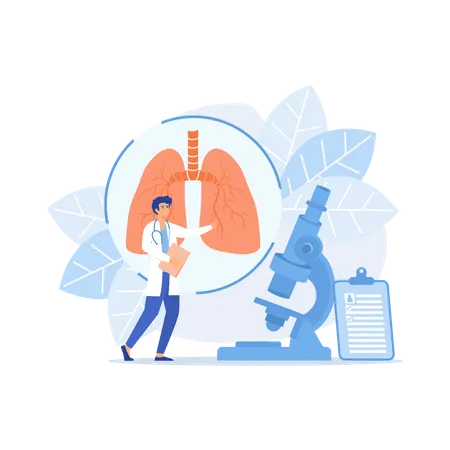 Médico examina enorme doença pulmonar  Ilustração