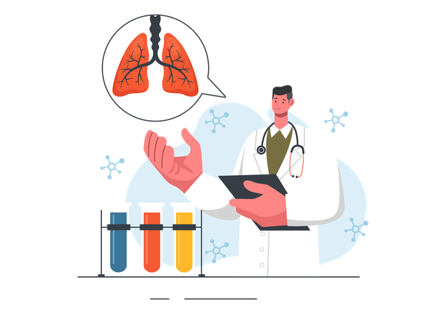 Médico examinando infecção respiratória  Ilustração