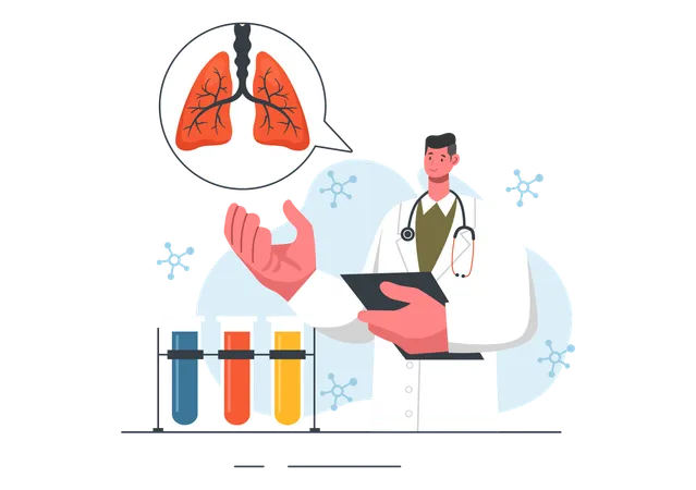 Médico examinando infección respiratoria  Ilustración