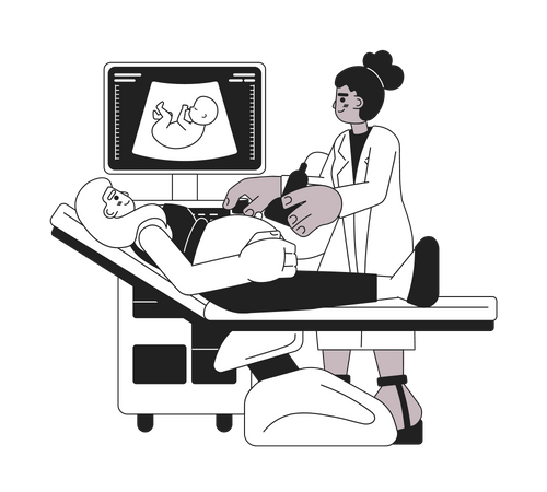 Médico examinando a una mujer embarazada  Ilustración