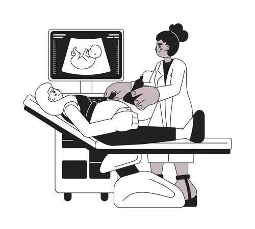 Médico examinando mulher grávida  Ilustração