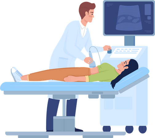 Médico examinando paciente com ultrassonografia  Ilustração