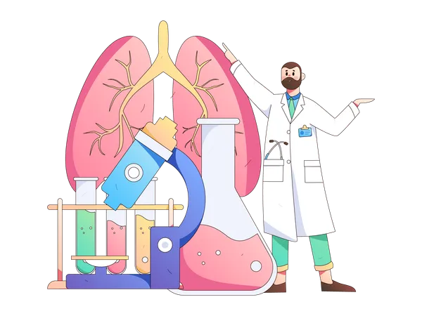 Doctor examinando los pulmones del paciente  Ilustración