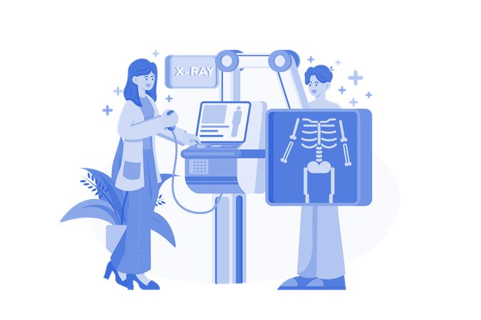 Médico examinando raio-X de pacientes  Ilustração