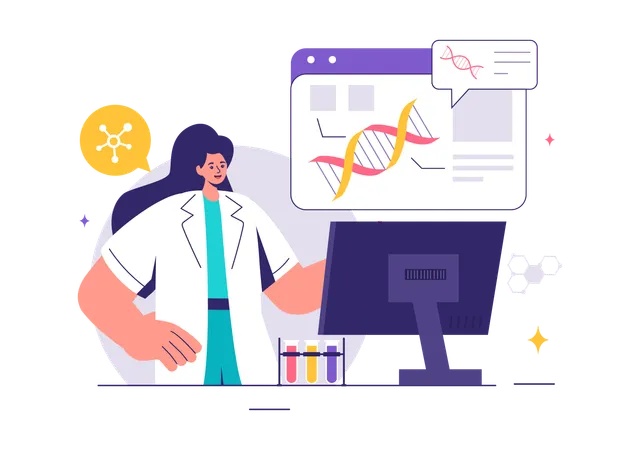 Médico explica a estrutura do DNA ao paciente  Ilustração