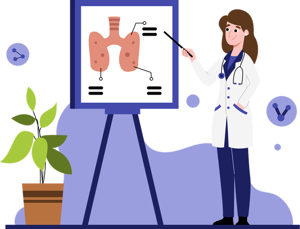 Doctor explicando sobre los pulmones  Ilustración