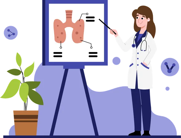Doctor explicando sobre los pulmones  Ilustración
