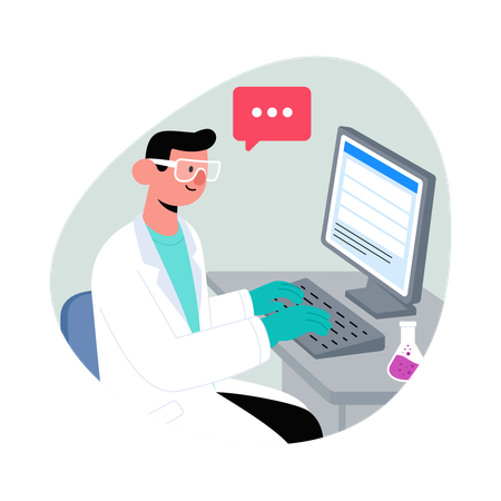 Médico faz relatórios online  Ilustração