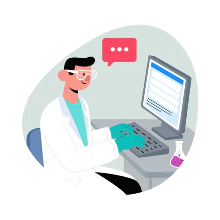 Médico faz relatórios online  Ilustração