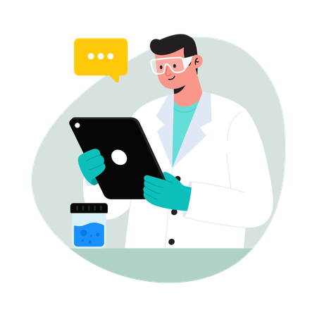 Médico fazendo revisão de tablet  Ilustração