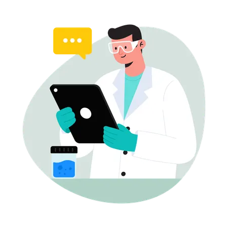 Médico fazendo revisão de tablet  Ilustração