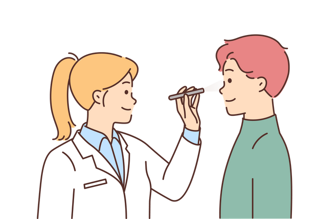 Médico fazendo exame oftalmológico  Ilustração